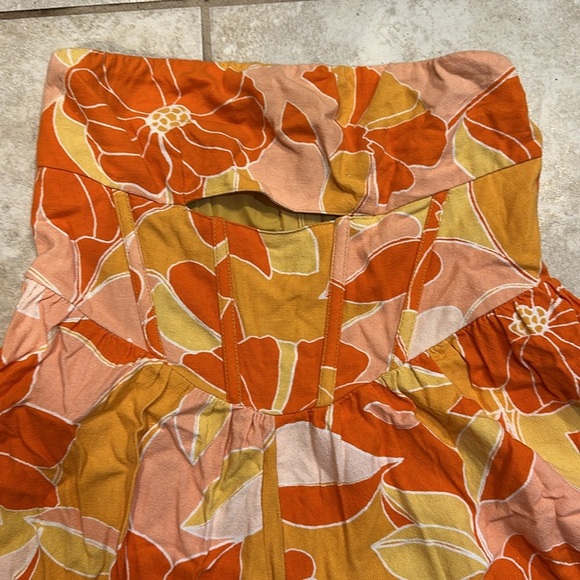 Sky To Moon Orange Retro Floral Cut Out Romper M Dress - Picture 2 of 6